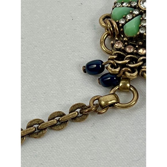 Vintage Inspired J. Crew Bib Statement Necklace, Blue Teal Flowers & Rhinestones - Picture 8 of 9